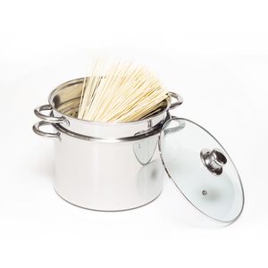 OLLA CON COLAPASTA 24 CM AC. INOX. C TAPA DE VIDRIO TEMPLADO