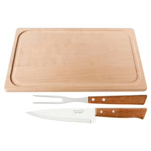 Juego para Asado Tramontina Churrasco con Láminas de Acero Inox y Mangos de Madera Natural 3 Pzas.