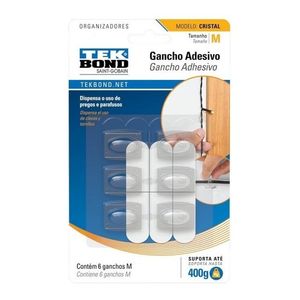 Gancho Adhesivo Mediano Cristal Blister X6 Unidades Tek Bond