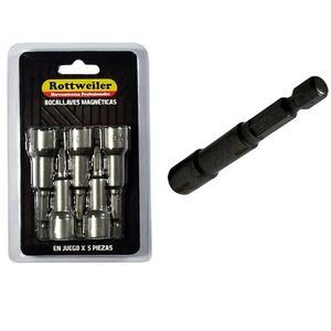 Blister x5 bocallaves magneticas 7/16` Rottweiler EVOL2616