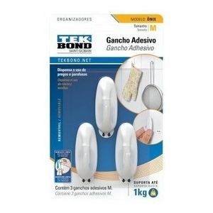 Gancho Adhesivo Mediano Onix X3 Unidades En Blister Tek Bond
