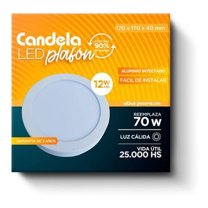 Plafón Led Candela Redondo Con Base 12w Reemplaza 70w 17cm
