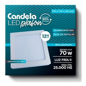 Plafón Led Candela Cuadrado Con Base 12w Reemplaza 70w