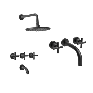 Juego Griferia Baño Peirano Black Velvet Lavatorio de Pared Ducha con Transferencia