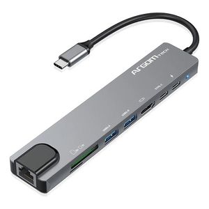 Hub Argomtech Tipo C 8 En 1 Usb 3.0 Hdmi Rj-45 Carga Rapida