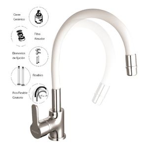 Griferia Cocina Monocomando Flexible Piazza Emblem Blanco Ac