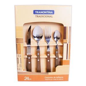 Cubiertos Tramontina Juego Set 24 Acero Inoxidable Madera