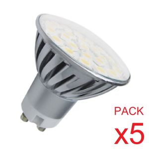 LAMPARA DICROICA 24 LEDS 4.5W CALIDA ESMERIL GU10 METAL PACK x5