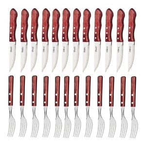 Juego 24 Cubiertos Cuchillo Jumbo Polywood Madera Tramontina