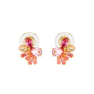 Pendientes de clip Swarovski Gema Flor Rosas con baño tono oro