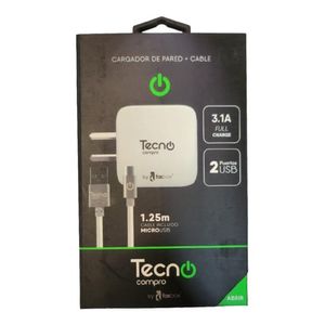 Cargador De Pared 3.1 A Blanco Con Cable Mallado Micro