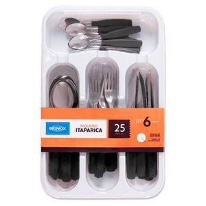 JUEGO DE CUBIERTOS BRINOX DE ACERO INOX DE 25 PIEZAS LINEA ITAPARICA NEGRO CCAJON (6000716)