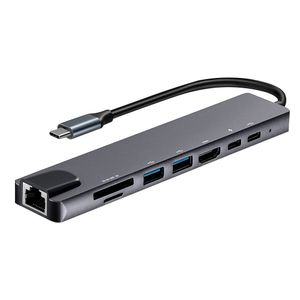 Adaptador USB C Hub Para Mac y Pc 8 en 1 Usb C - HDMI - Usb 3.0 - Red
