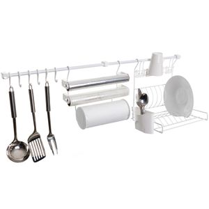 Escurridor Secaplatos Colgante Soporte para rollos y ganchos metal Metaltru Blanco