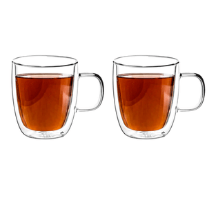 Set x 2 Tazas para Cafe Te Caliente Doble Vidrio con Mango 350 Ml