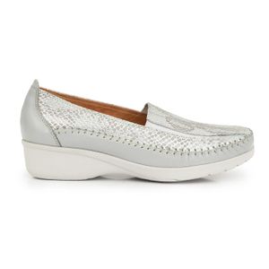 MOCASIN LUQUE PLATA CONFORT MUJER CUERO ZAPATOS