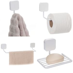 Set Organizacion de Baño Kit 4 Piezas Auto adhesivo o Atornillar Metaltru Blanco