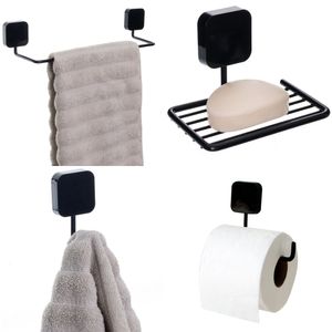 Set Organizacion de Baño Kit 4 Piezas Auto adhesivo o Atornillar Metaltru Negro
