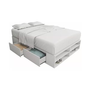 CAMA BOX SOMMIER TABLES 140X190 CON CAJONERA Y ZAPATERO 6442