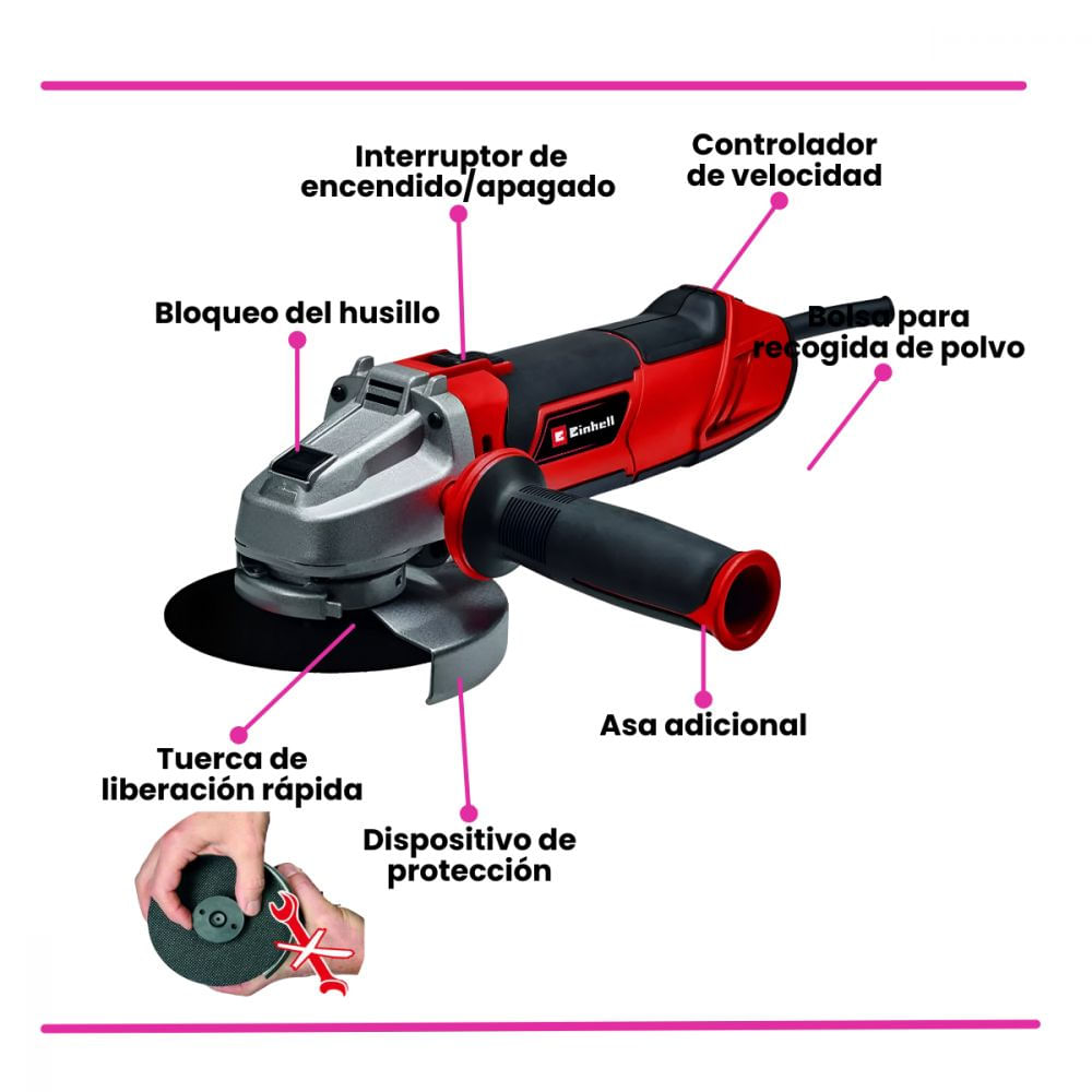 Meuleuse D'Angle Einhell TE-AG 125/1010 - 1010W, Disque 125mm Pour Découpe Et Meulage