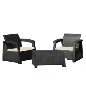 SET MESA Y SILLONES PLÁSTIC NEGRO RATAN VOSS 2000 ROMASET2GR