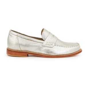 MOCASIN PERLA PLATA ZAPATOS CLASICO CUERO MUJER