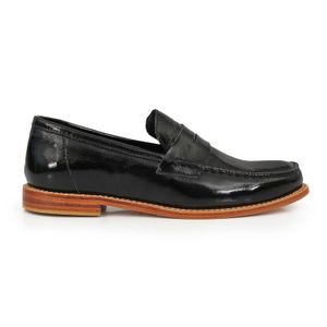 MOCASIN PERLA NEGRO ZAPATOS CLASICO CUERO MUJER