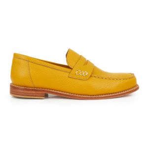 MOCASIN PERLA MOSTAZA ZAPATOS CLASICO CUERO MUJER