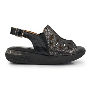 SANDALIA MANDAL NEGRA CONFORT CUERO MUJER CHINELAS