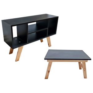 Mesa Ratona + Rack De Tv Escandinavo Nordico En Negro