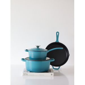 Batería de Cocina Hierro Enlozado Feuer Celeste 3 Piezas