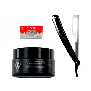 Kit Afeitada Crema de Barbear Wayne & Co + Navaja + Filos