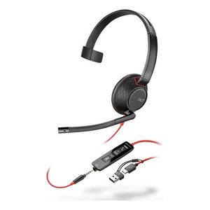 Auriculares monoaurales USB-C Poly Blackwire 5210 + conector de 3,5 mm + adaptador USB-C/A