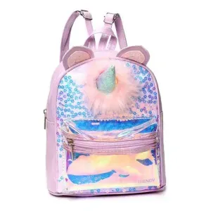 Mochila Infantil Unicornio Lentejuelas Brillos Trendy Color Violeta