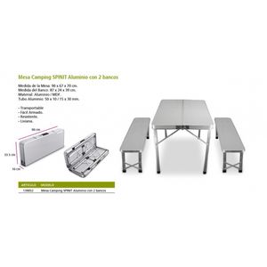 MESA CAMPING"SPINIT"ALUMINIO C/2 BANCOS
