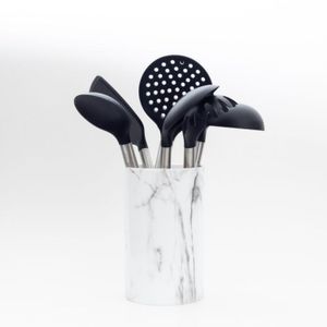 SET X 6 UTENSILIOS SILICONA MANGO DE ACERO + CONTENEDOR ETXE (AD-02)