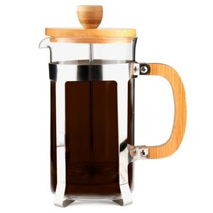 Cafetera Prensa Francesa Gadnic 350 ml. Vidrio Con Mango de Bambú Natural
