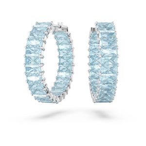 Pendientes Swarovski Matrix Talla Baguette Azules Con Baño De Rodio