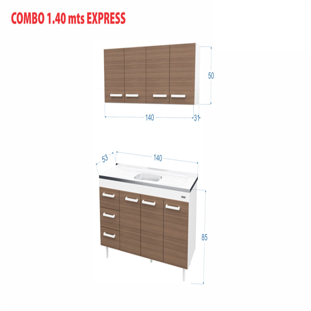 Combo Bajo mesada con Alacena 1.40 mts Express Blanco - Frente Carvalho ...