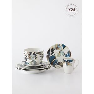 Juego de Vajilla Porcelana con Hojas Blanco 24 Piezas