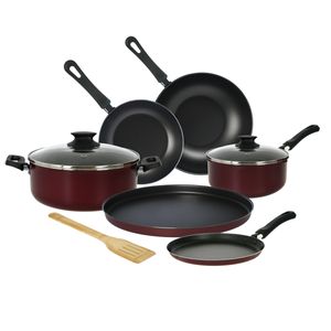 Bateria Cocina Antiadherente 9 pzas Aston Bordo Cacerola Wok Sarten Pizzera