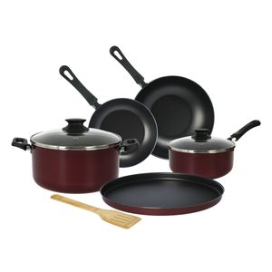 Bateria Cocina Antiadherente 8 pzas Aston Bordo Olla Wok Sarten Pizzera