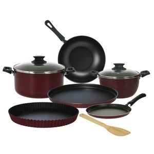 Bateria Cocina Antiadherente 9 pzas Aston Bordo Olla Wok Pizzera Panquequera