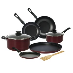 Bateria Cocina Antiadherente 9 pzas Aston Bordo Olla Wok Sarten Pizzera Utensilio