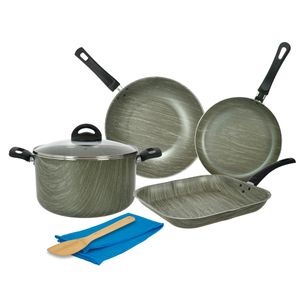 Bateria Antiadherente 7 piezas 1,8 MM Aston Terra Bifera Olla Wok Sarten
