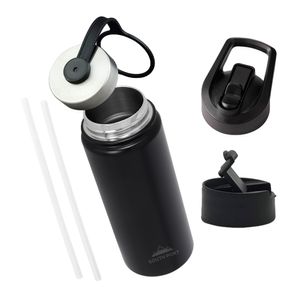Botella Térmica Negra Deportiva 540 Ml Gadnic 3 Tapas Acero Inoxidable