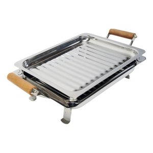 Brasero De Mesa Acero Inoxidable Con Asas Madera 25 X 31 Cm