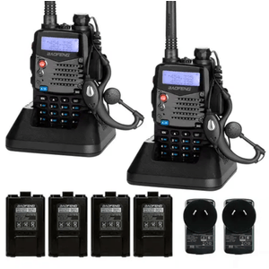 Handy Baofeng UV-5RA Kit x2 Bi-Banda 5w 128CH Hasta 10km + 4 Baterías y 2 Manos Libres