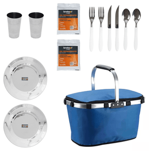 SET CAMPING CANASTA CONSERVADORA AZUL VAJILLA Y REFRIGERANT