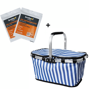 CANASTA TERMICA CONSERVADORA LUNCHERA PICNIC RAYADA + 2 GEL